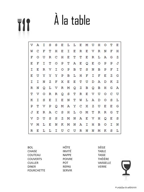 French Dining Vocabulary Word Search Puzzle Learn French Vocabulary