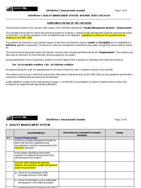 As9100c Ia Checklist Pdf Quality Management System Audit