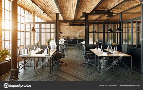 Modern Office Interior Design Loft Concept Rendering Stock Photo By