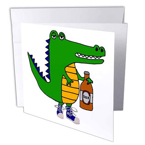 3drose Funny Cool Alligator Drinking Beer Cartoon Art Greeting Card
