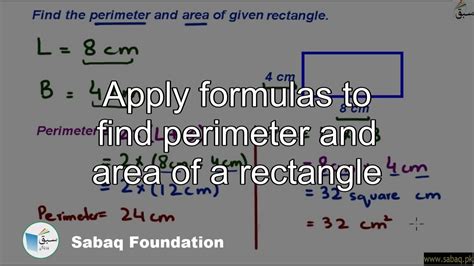 Apply Formulas To Find Perimeter And Area Of A Rectangle Math Lecture