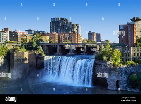 High Falls On The Genesee River Running Through Downtown Rochester New