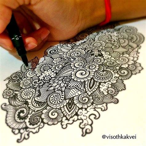 Detailed Drawing By Cambodian Artist Visoth Kakvei Tangle Art Doodle