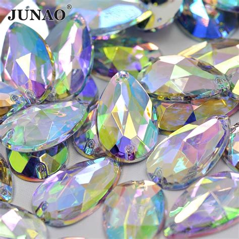 Junao 1728mm Big Sewing Crystal Ab Drop Rhinestones Flatback Acrylic