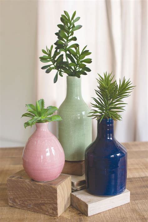 Set 3 Ceramic Bud Vases Rose Mint Navy