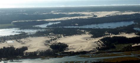 Aerial view of the Oregon Dunes National Recreation Area in North Bend