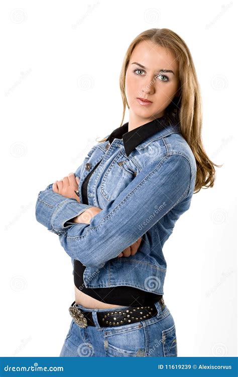 The Beautiful Girl In A Jeans Jacket Royalty Free Stock Images Image