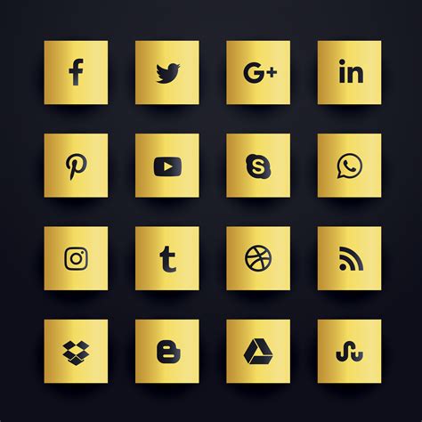 210 icons for multiple platforms & social pages : golden premium social media icons set - Download Free ...