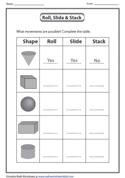 Basic Dimensional 3d Shapes Worksheets