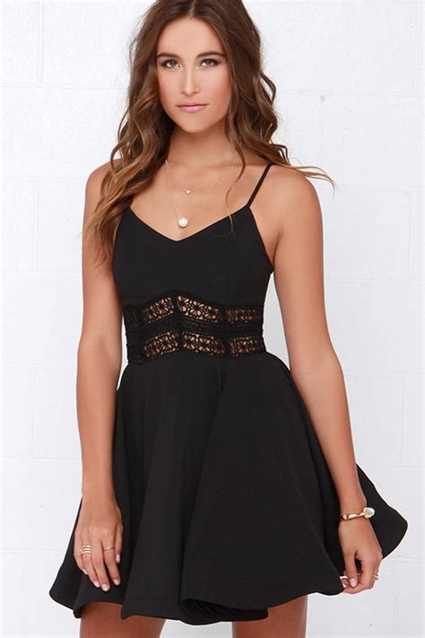 Pretty Black Dress Lace Dress Skater Dress 4800