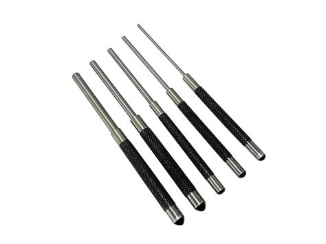 Mekkis 5 Pcs Steel 8 Long Drive Pin Punch Set Knurled Body Punches