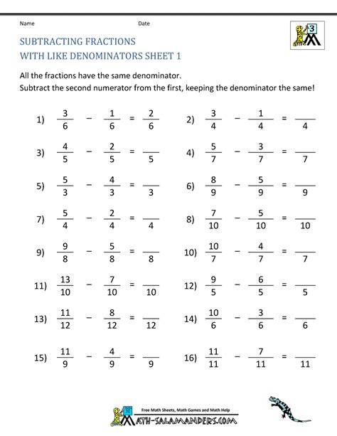 Printable Fraction Worksheets