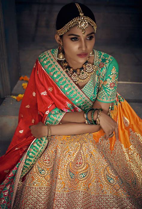 1 us dollar = 4.1164 malaysian ringgits as of 6/9/2021. Buy Yellow and green banarasi silk Indian wedding lehenga ...