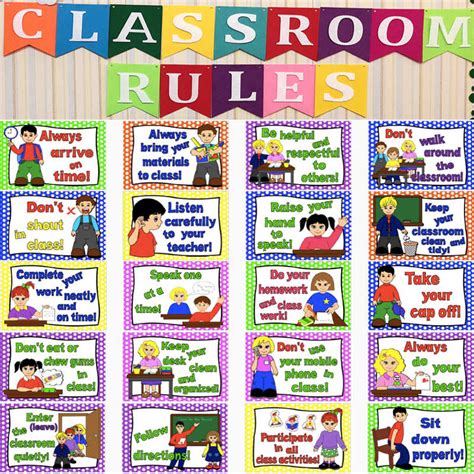 Fun classroom activities for kids. 9Pcs English Poster Classroom Rules A4 Big Cards Kindergarten Early Education Good Habits Good ...