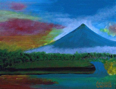 Mayon Volcano In The Morning Painting By Araceli Cofield Fine Art America