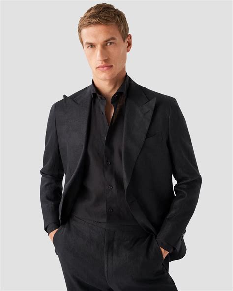 Black Linen Shirt Wide Spread Eton