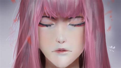 Darling In The Franxx Zero Two With Pink Hair Closing Eyes Hd Anime