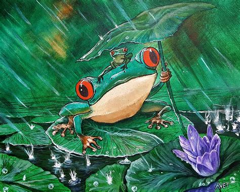Frog Painting Hoppin In The Rain By Nicolas Avet Frog Wall Art Art
