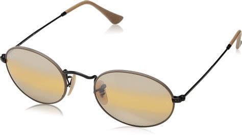 Ray Ban Rb3547 Metal Oval Sunglasses Black On Matte Beige Yellow Gradient Mirror