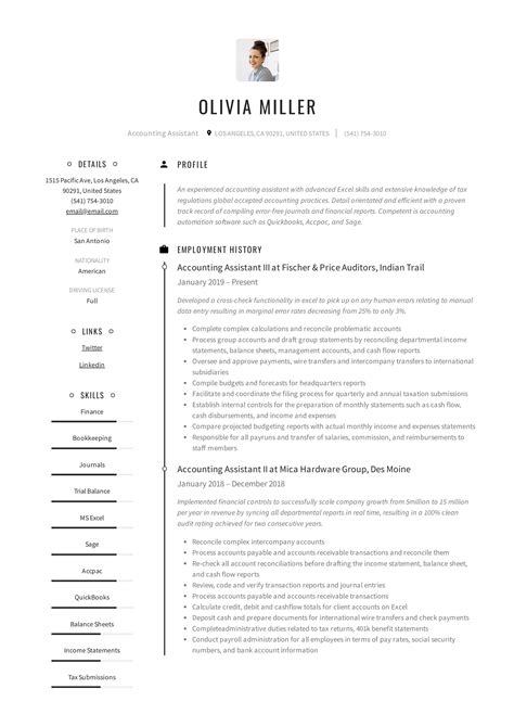 Accounting Assistant Resume Example | Teaching assistant, Medical assistant resume, Job resume 