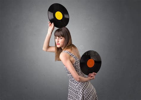 lady holding vinyl record stock image image of lifestyle 97724055