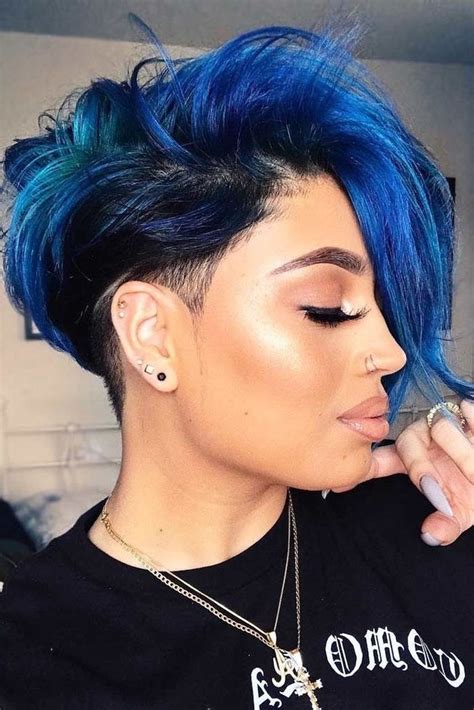 It's a fine shaved hair option for black women. blue hair, shaved sides, nose ring, short haircuts for ...