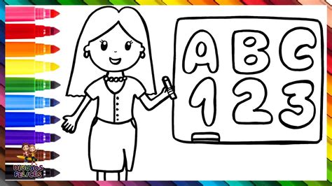 Dibuja Y Colorea A Una Maestra 👩‍🏫🔠🔢🌈 Dibujos Para Niños Youtube