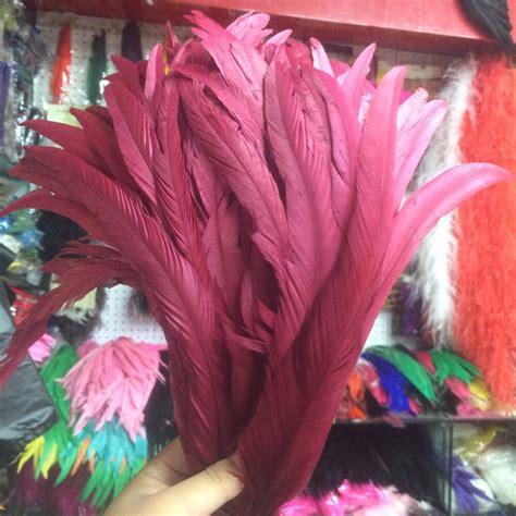100pcs 30 35cm 12 14inch red wine natural loose rooster feather cock feather chicken feather