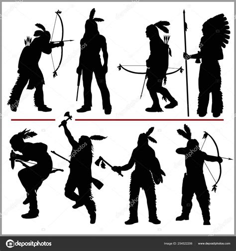 Wild West Silhouettes Native American Warriors Stock Vector Image By
