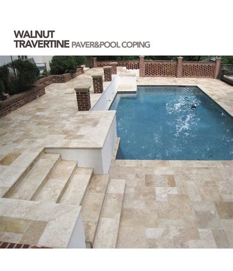 2 Inch 12 X 24 Light Walnut Modern Flat Edge Travertine Pool Coping 2