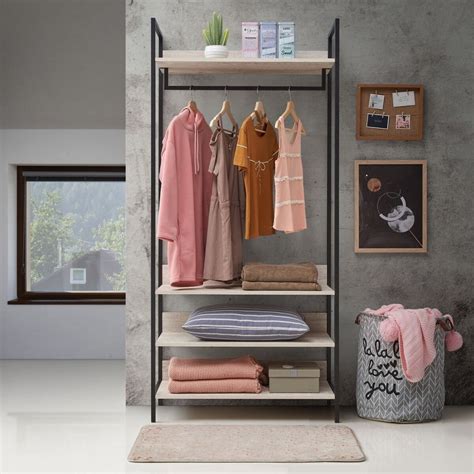 Zahra Open Wide Wardrobe With 4 Shelves Ash Oak No 10 Furniture