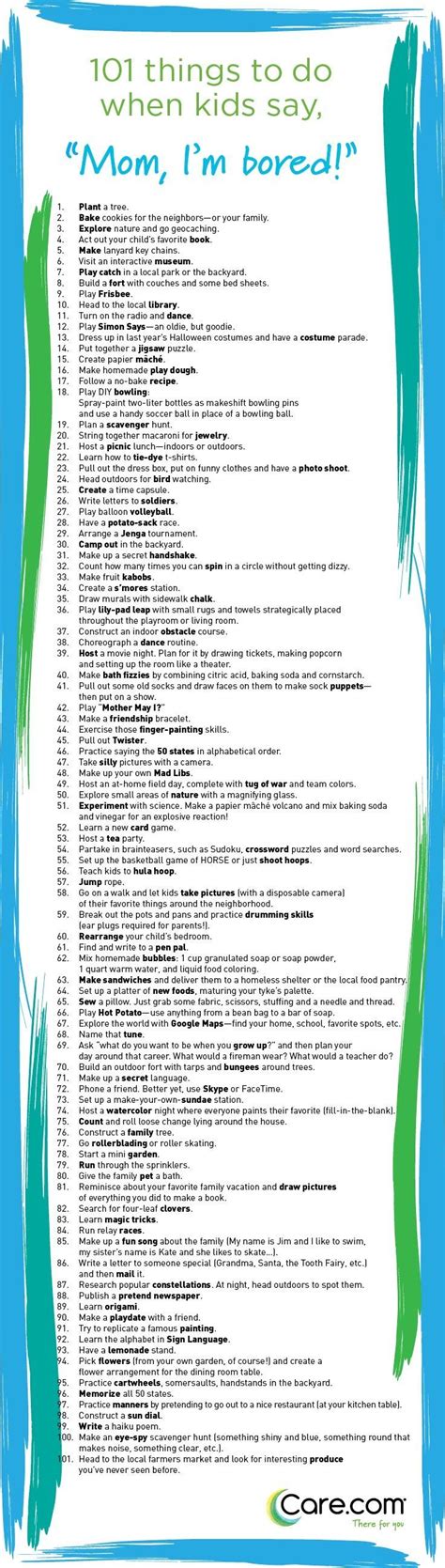 35 entertaining things kids can do when bored. 101 Things to Do When Kids Say "I'm Bored" | Activities ...