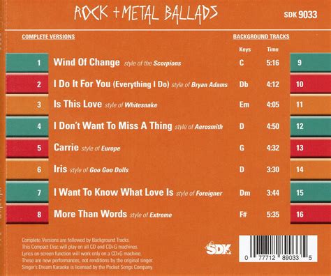 singer s dream karaoke rock and metal ballads karaoke cd album muziek