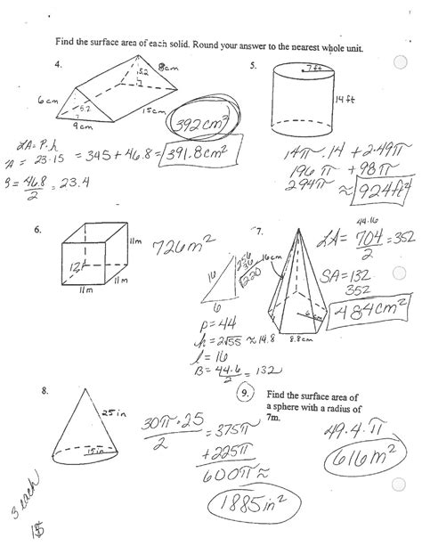 (show work and circle your answer.) underline the choices that relate to surface area. Math Classes Spring 2012: Geometry - Quiz on Surface Area