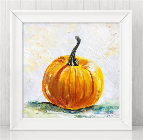 Pumpkin Still Life Original Acrylic Painting On Canvas Etsy
