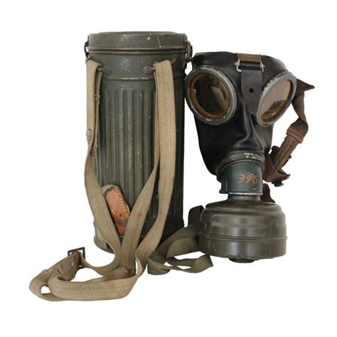 German Ww2 Original Gas Mask And Filter With Gas Mask Canister