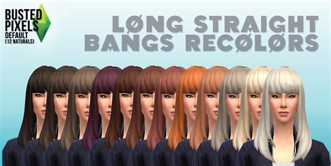 Busted Pixels Long Straight Bangs Hairstyle 12 Colors Sims 4 Hairs