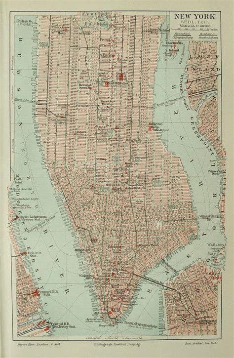 1897 Antique City Map Of New York Manhattan Map Of New York Nyc Map