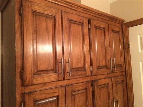 The most common honey oak stain material is wood. Golden Oak cabinets enhanced with mahogany gel stain | Oak ...
