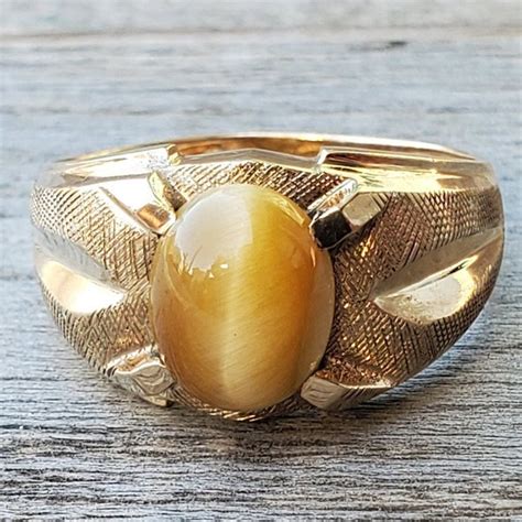 Mens Vintage K Gold Tiger Eye Ring Etsy