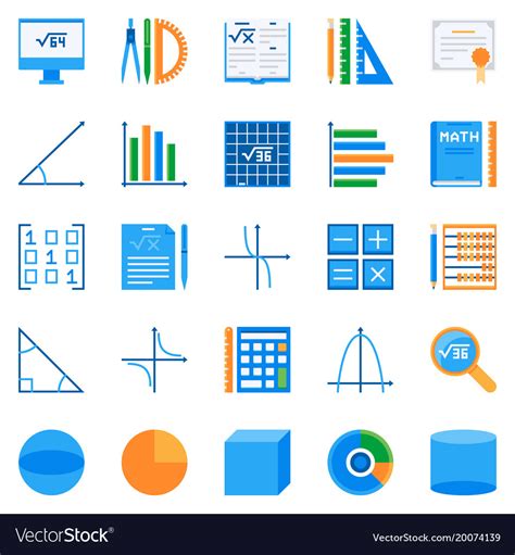 Math Flat Icons Colorful Mathematics Royalty Free Vector