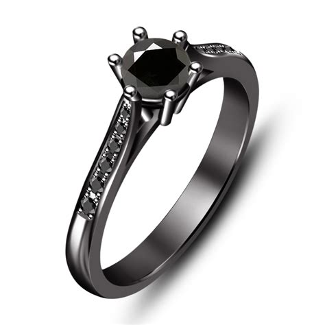 Black Diamond Womens Engagement Ring 14k Black Gold Finish 925 Sterling