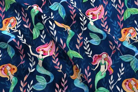 Colorful Fabrics Digitally Printed By Spoonflower Merry Mermaids In