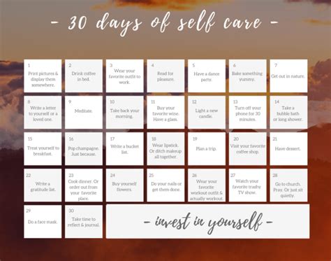 My 30 Day Self Care Challenge Care Calendar Self Care Self