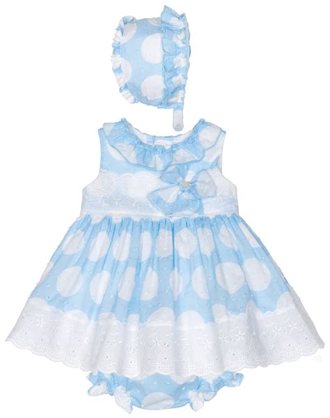 Dolce Petit Baby Girls Blue And White Spotted 3 Piece Dress Set Missbaby