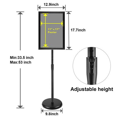 Pujiang Pedestal Floor Standing Sign Holder 11x17 Inch Adjustable