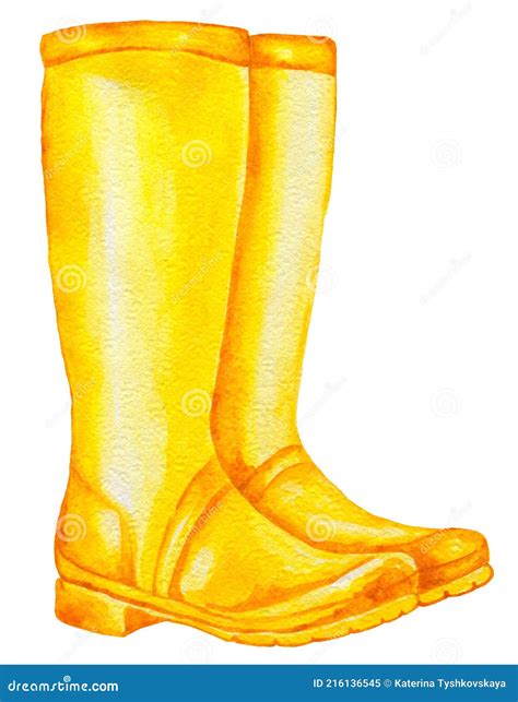 4027 Yellow Rubber Boot Isolated On White Background Watercolor Hand