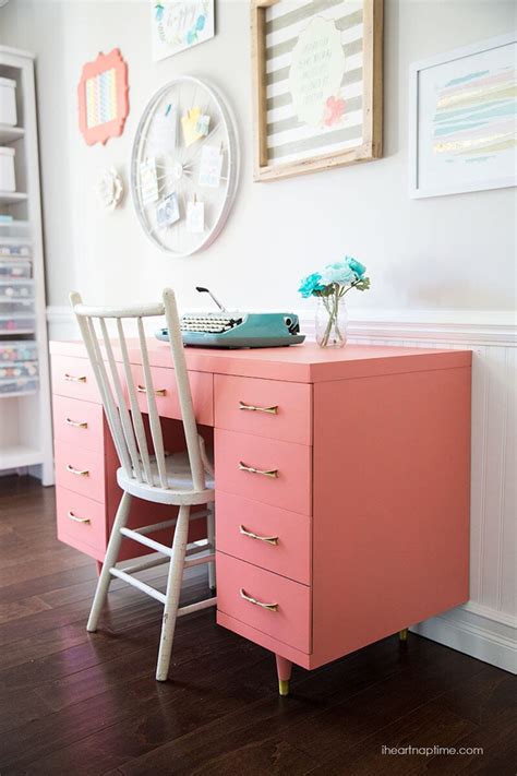 Use a small soft brush to help works the metal leaf on and into the carved areas. Chalk Paint Desk Makeover - I Heart Nap Time