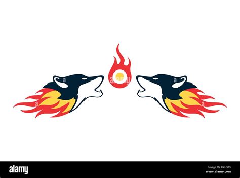Two Fire Wolf Logo Concept Icon Vector Concept Flat Design Stock Photo