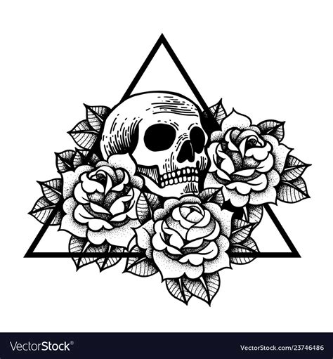Rose And Skull Tattoo With Sacred Geometry Frame Vector Image